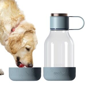 Asobu Tritan Dog Water Bottle Lite with Removable Silicone Blue Bowl
